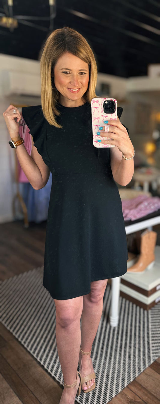Jill Ruffle Sleeve Dress in Black