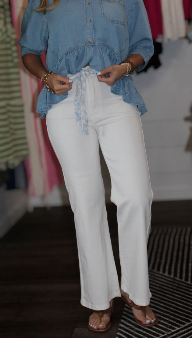 Saylor Knotted Belt Flare Jeans