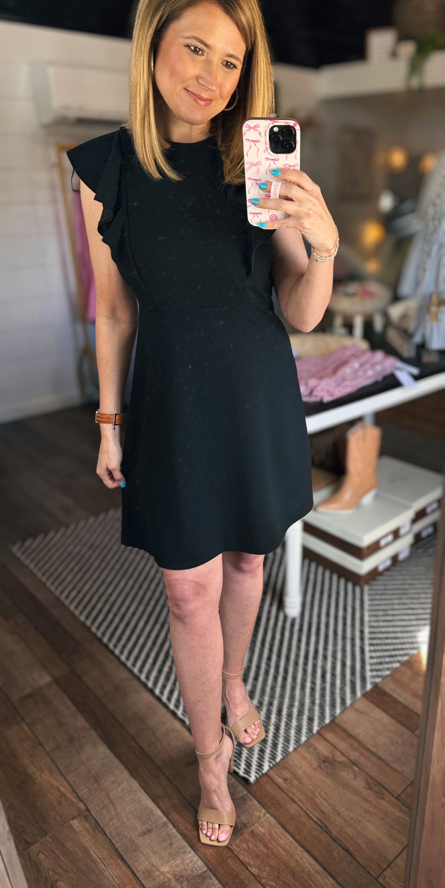 Jill Ruffle Sleeve Dress in Black