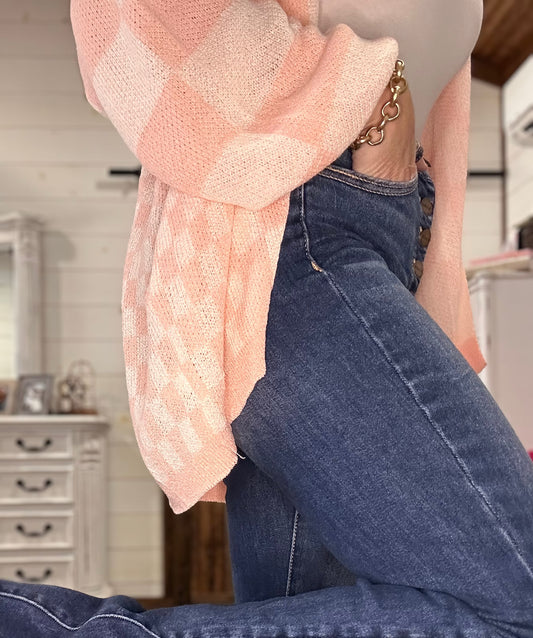Gracie Pink Check Cardigan