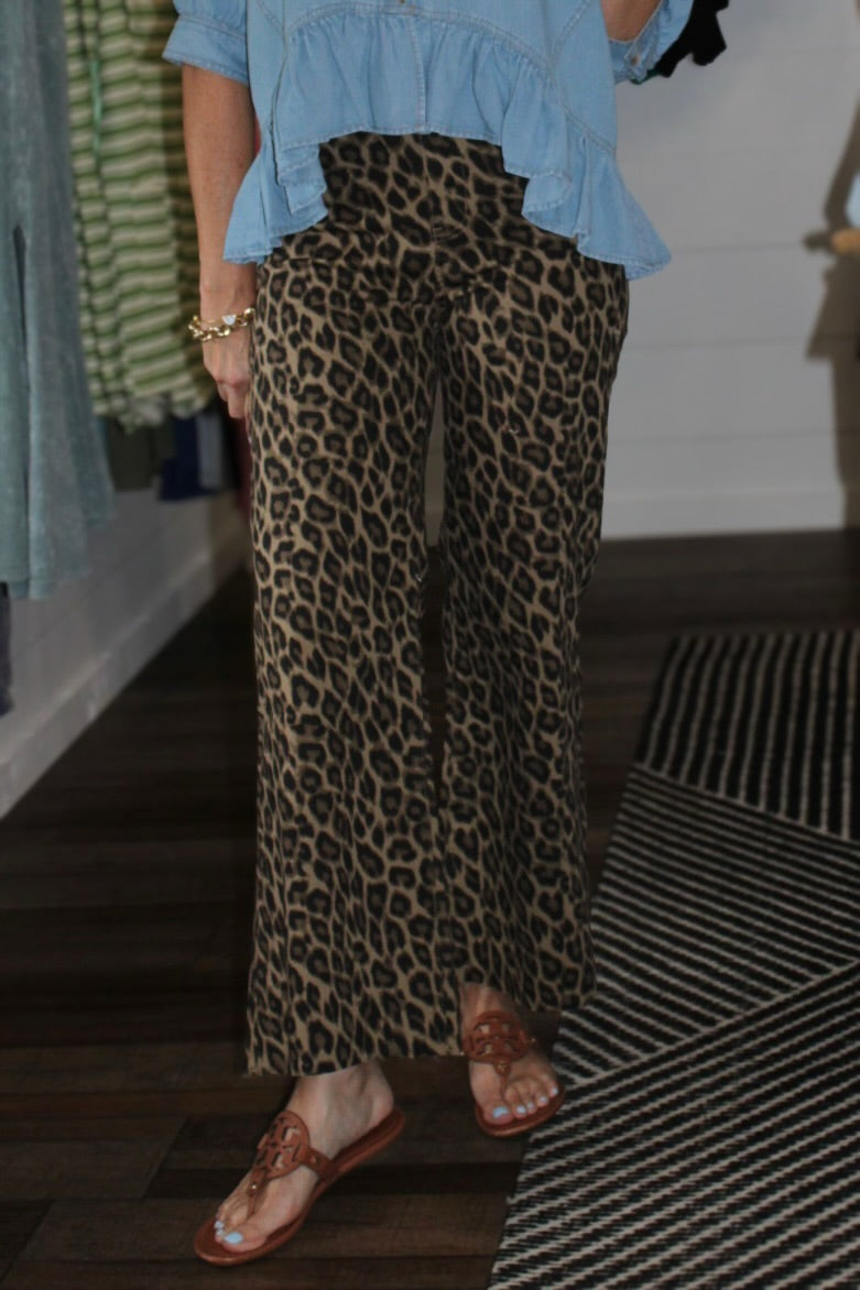 Lola Leopard Wide Leg Cropped Denim