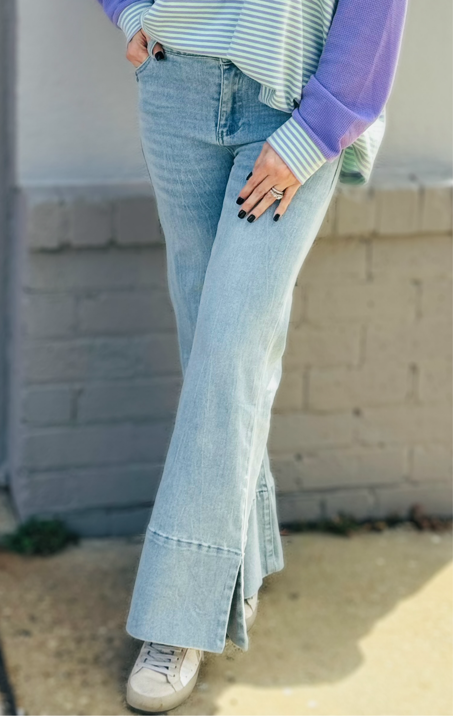 Julie Wide Leg Flare Jeans (Light)