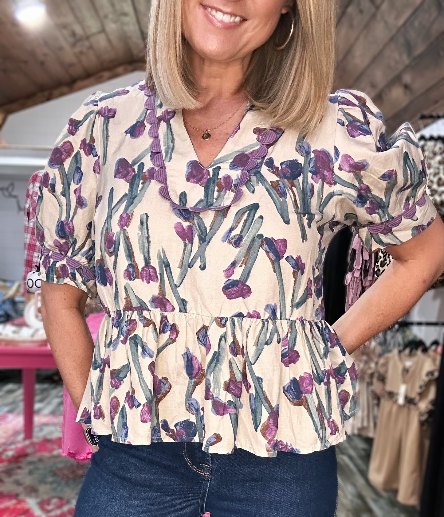 Catelyn Floral & Scalloped Peplum