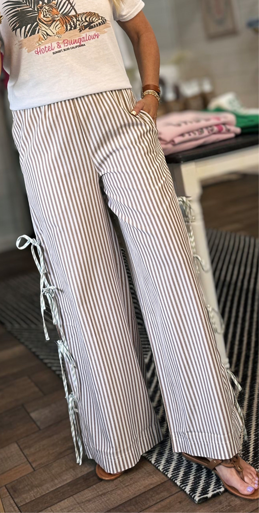 Macy Striped Side Tie Pants in Cocoa