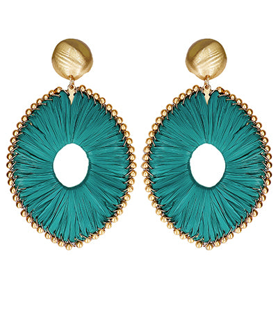 Raffia Oval Dangle Earrings in Teal