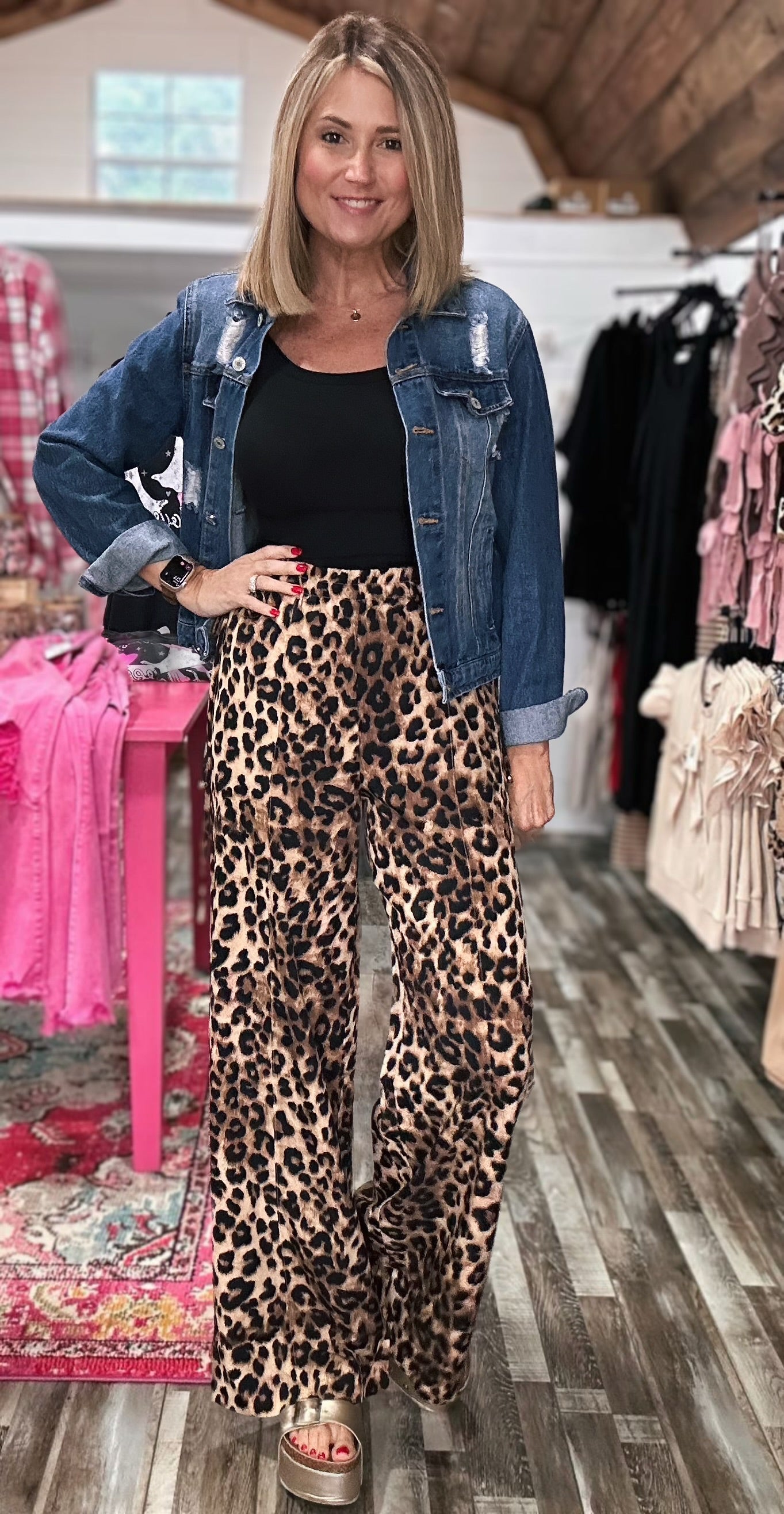 Lexie Leopard Print Side Tie Wide Leg Pants