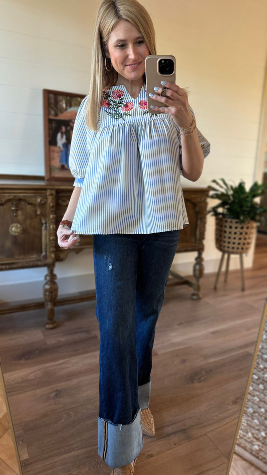 Petals & Pinstripes Top