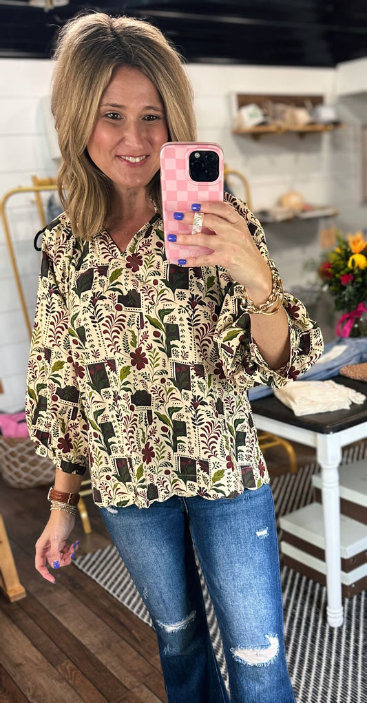 Harvest Bloom Scallop Top