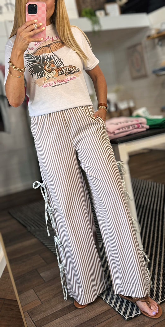 Macy Striped Side Tie Pants in Cocoa