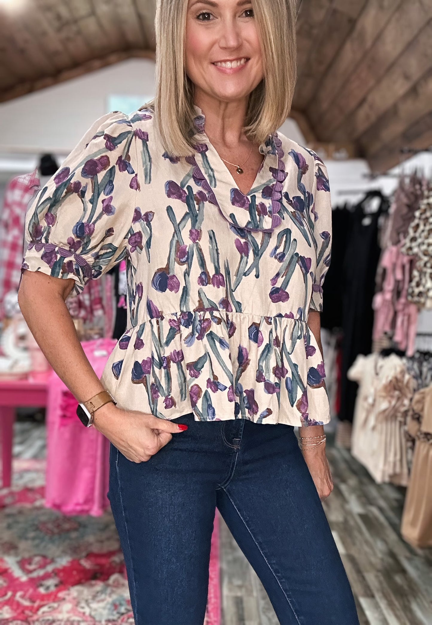 Catelyn Floral & Scalloped Peplum