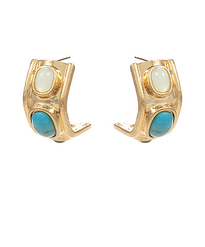 Stone Linked Half Open Hoops in Howlite/Gold