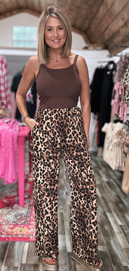 Lexie Leopard Print Side Tie Wide Leg Pants