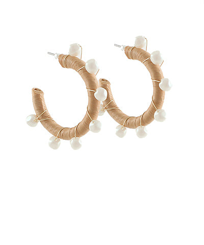 Trimmed Pearl and Raffia Hoops