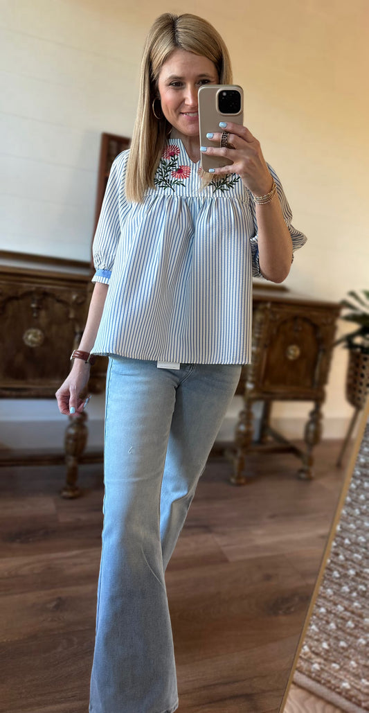 Petals & Pinstripes Top