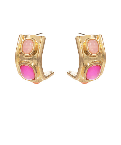 Stone Linked Half Open Hoops in Pink