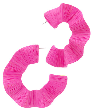 Wrapped Wavy Raffia Hoops in Fuchsia