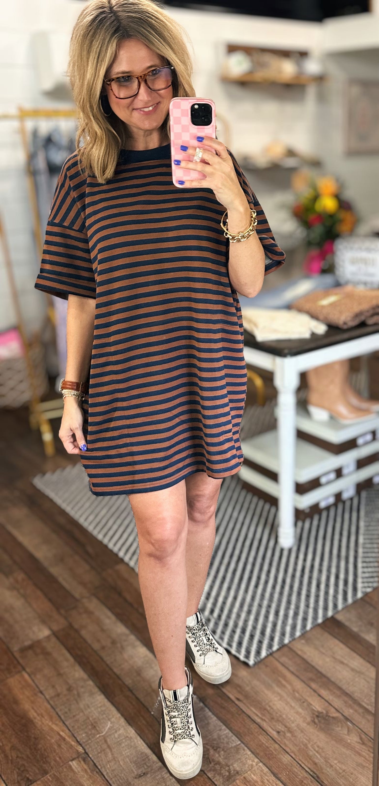 Pumpkin Spice & Pockets Oversized Shirt Dress