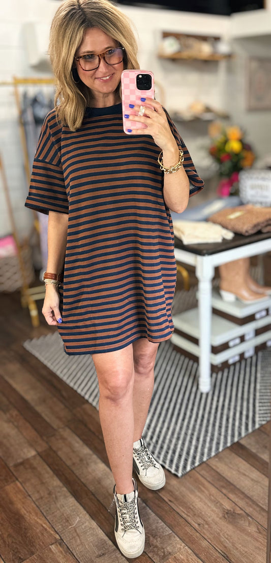 Pumpkin Spice & Pockets Oversized Shirt Dress