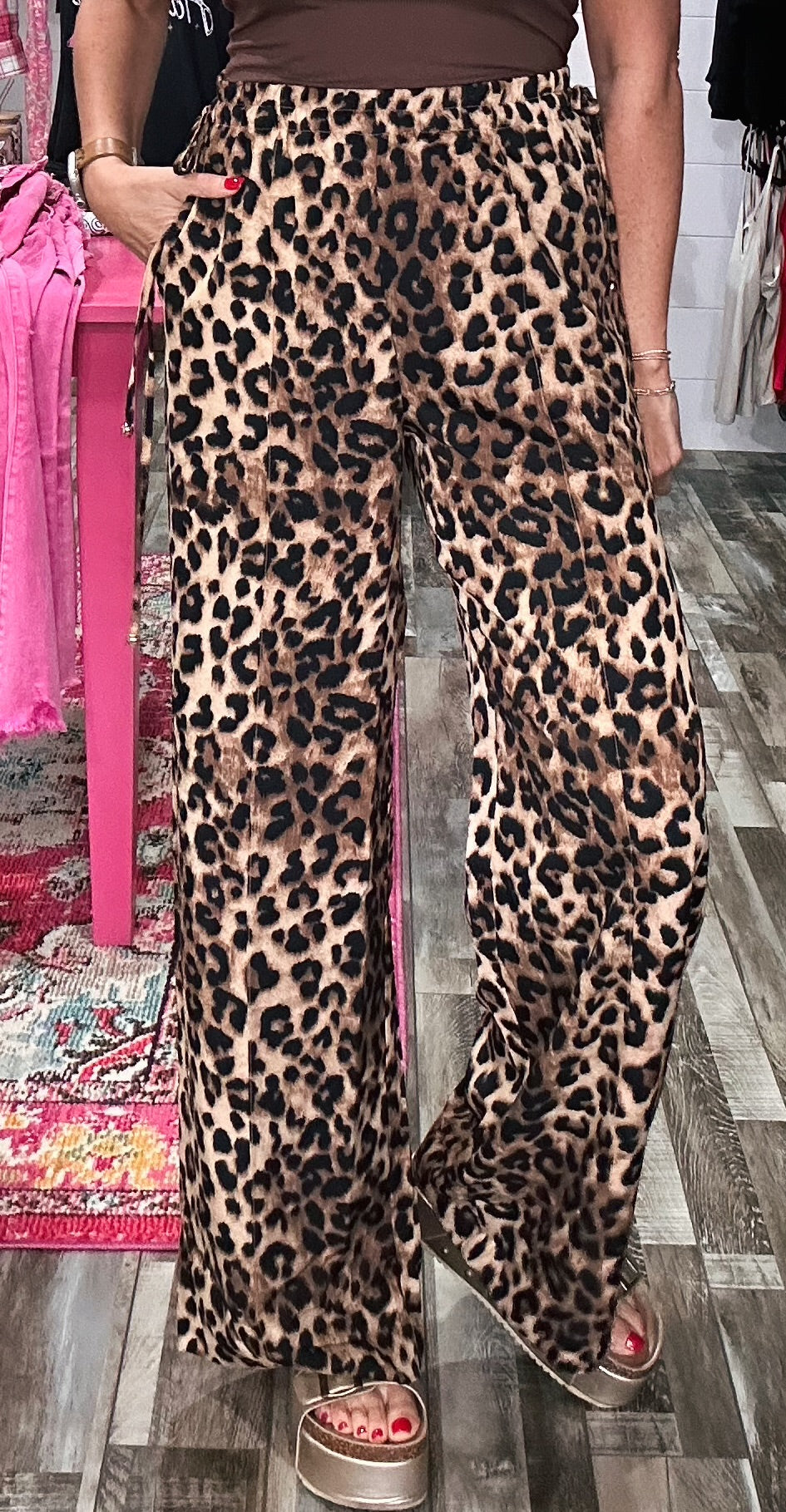 Lexie Leopard Print Side Tie Wide Leg Pants