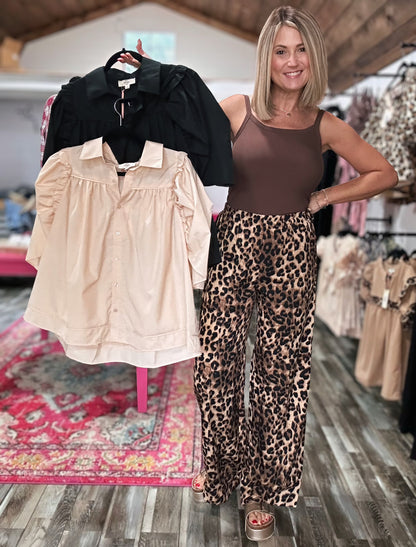 Lexie Leopard Print Side Tie Wide Leg Pants