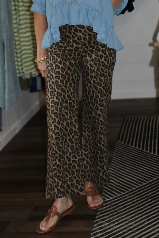 Lola Leopard Wide Leg Cropped Denim