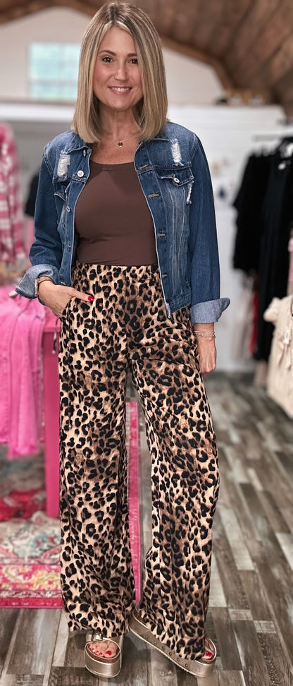 Lexie Leopard Print Side Tie Wide Leg Pants